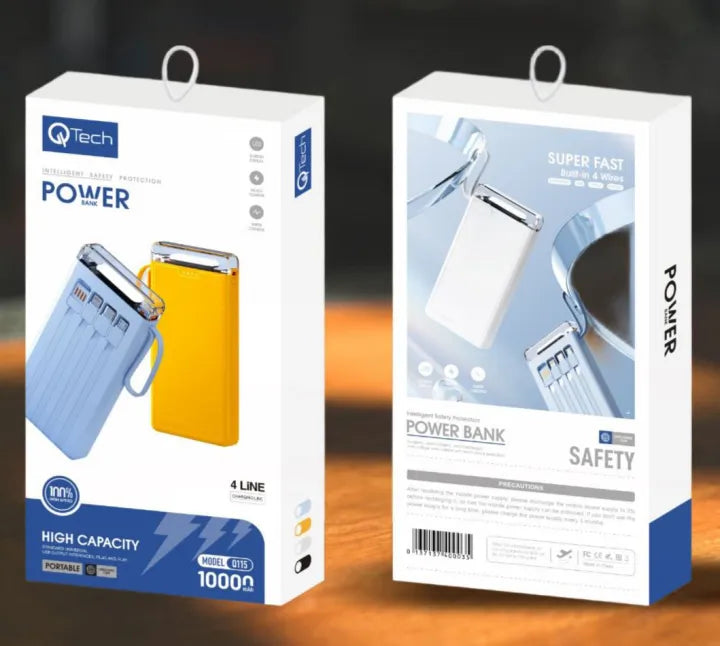 Qtech Q115 Power Bank With Torch Light And Attached Cables